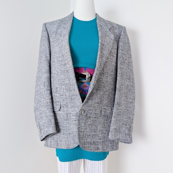 90's Tweed Blazer Oversized Structured Tailored Collar Boxy Vintage Lined - Picture 2 of 12